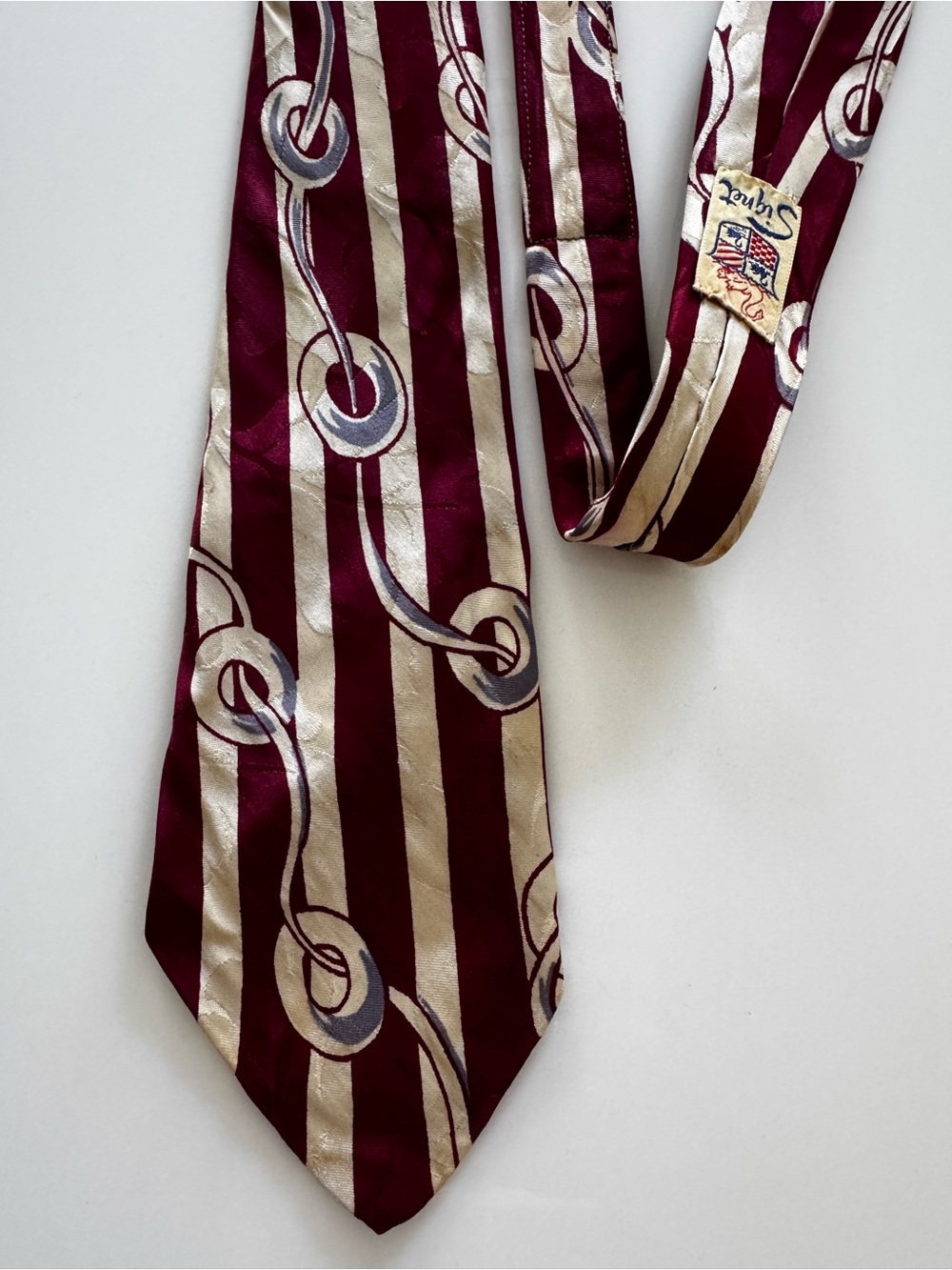Vintage 1940s-50s Signet Sultana Crepe Silk Square End Tie Maroon Swirl Print
